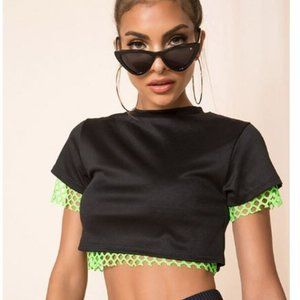 NWOT superdown cropped tee M Black & Neon Green
